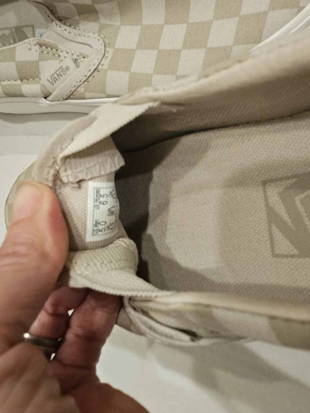 Vans Men’s Classic Slip-On Checkerboard Sneakers - Beige & White